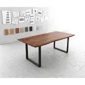 DELIFE Esstisch Edge 200x100 Akazie Braun Metall Schmal schwarz Live-Edge