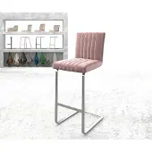 DELIFE Barstuhl Luiga-Flex Samt Rosé Freischwinger flach Edelstahl