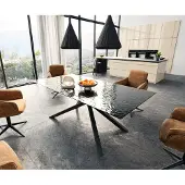 DELIFE Esstisch Edge 200x100 Reliefglas Rauchschwarz 3D-Design Kreuzgestell Rechteck Schwarz