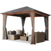 TOOLPORT Gartenpavillon 3x3 m Holzoptik, Stahldach Hardtop 4 Seitenteile in grau