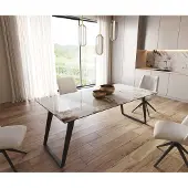 DELIFE Esstisch Edge 200x100 Keramik Minas Melange Weiß-Beige Metall Schräg Schwarz