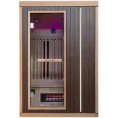 Dewello Infrarotkabine Infrarotsauna MELVILLE 130x105 für 1-2 Personen aus Hemlockholz und Walnussholz, Vollspektrumstrahler, Bodenstrahler, LED-Farblicht