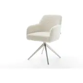 DELIFE Drehstuhl Greg-Flex Teddystoff Beige Kreuzgestell breit Edelstahl 360° drehbar Wippfunktion Taschenfederkern