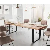 DELIFE Esstisch Edge 280x100 XL Akazie Natur Metall Schmal schwarz Live-Edge