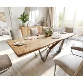 DELIFE Esstisch Edge 260x100 Akazie Natur Spider Flachstahl Edelstahl Live-Edge
