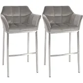 CLP 2er Set Barhocker Damaso Samtbezug Vierfußgestell Metall bis 240 kg belastbar grau Material Gestell Edelstahl