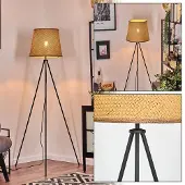 Hofstein Lamezia Stehlampe aus Metall/Bast/Seil in Schwarz/Naturfarben