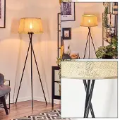 Hofstein Reggio Stehlampe aus Metall/Papiergeflecht in Schwarz/Beige