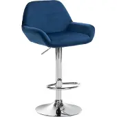 CLP Barhocker Braga Samtbezug mit Metallgestell, höhenverstellbar und drehbar | Farbe blau Gestell Farbe chrom