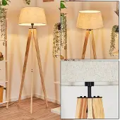 Hofstein Schiavonea Stehlampe aus Holz/Stoff in Naturfarben/Beige