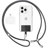 Nalia Universal Lanyard mit 2 Pads & Karabinerhaken - 160cm Handykette zum Umhängen - Grau Schwarz