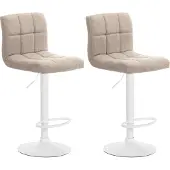 CLP 2er Set Barhocker Calma Stoff drehbar und höhenverstellbar creme Material Gestell Metall matt weiss