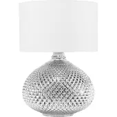 Beliani Tischlampe Silber Glas 55 cm Stoffschirm Weiß Vasenform langes Kabel mit Schalter Glamouröser Stil