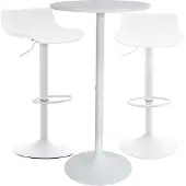 CLP Bartisch-Set Fernie I Runder Stehtisch Und 2x Barhocker Mit Kunststoff-Sitz weiß