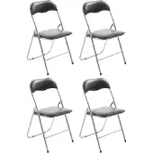 CLP 4er Set Klappstuhl Felix Klappbarer mit Kunstleder PVC Sitz Gepolstert schwarz/silber