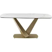 Vente-unique Esstisch für 6 Personen - Keramik & Metall - Marmor-Optik Weiß & Goldfarben - PORELIMA von Pascal MORABITO