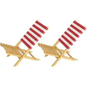 Erst-Holz Klappstuhl Strandstuhl Anglerstuhl Gartenstuhl Stuhl zum Zusammenstecken rot-weißem Bezug V-10-353Doppelpack