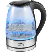 Lentz Wasserkocher Glas 74128 2200W 1,7 Liter mit LED Beleuchtung Drahtlose Steuerung Edelstahl-Applikationen, Silber