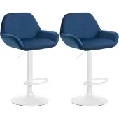 CLP 2er Set Barhocker Braga Samt drehbar und höhenverstellbar blau Material Gestell Metall matt weiss