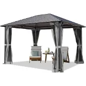 TOOLPORT Gartenpavillon 3x3,65 m Stahl-Dach mit Moskitonetzen und Seitenteilen in grau