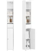 SoBuy Badezimmerschrank Schmal Hochschrank Badregal mit Tür & Schublade Badmöbel Apothekerschrank Stehend Nischenregal für Kleinräume BZR34-K-W