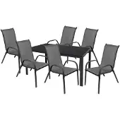 Mojawo Gartengarnitur Sitzgarnitur 7-tlg.150x80cm Non-Wood Anthrazit/Schwarz