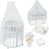 Waldin Babybett aus Holz Weiß, mitwachsend von Geburt bis 10 Jahre, 4 Rollen, Lack auf Wasserbasis, 128x78x79 cm