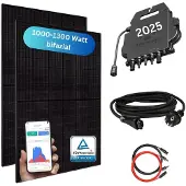 MyVoltaics Balkonkraftwerk MyBasic XXL 1000+ Watt, bifazial, Wechselrichter (APsystems 2025), Steckerfertig - einstecken. fertig. - 10m
