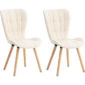 CLP 2er Set Esszimmerstuhl Elda mit robustem Holzgestell creme Material Kunstleder