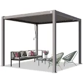 PRIMEYARD Pergola 3x3 m Aluminium-Pfosten mit Lamellendach aus Stahl graue Terrassenüberdachung