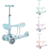 Makani Kinderroller BonBon 3 in 1, Dreirad, LED-Vorderräder, höhenverstellbar blau