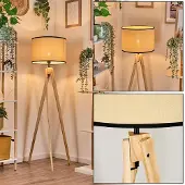 Hofstein Tamarispa Stehlampe aus Holz/Papiergeflecht in Natur/Beige/Schwarz