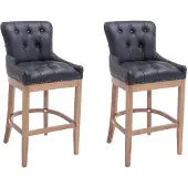 CLP 2er Set Barhocker Lakewood Echtleder gepolstert schwarz Gestell Farbe antik-hell
