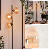 Hofstein Garaguso Stehlampe aus Metall/Glas in Schwarz/Bernstein/Klar