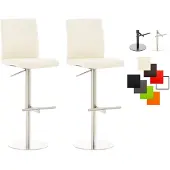 CLP 2er Set Barhocker Cadiz Kunstlederbezug drehbar und höhenverstellbar bis 240 kg | Farbe creme Gestell Farbe edelstahl