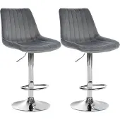 CLP 2er Set Barhocker Toni Samt drehbar und stufenlos höhenverstellbar | Farbe dunkelgrau Material Gestell Metall in Chromoptik