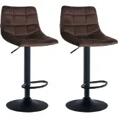 CLP 2er Set Barhocker Jerry Samt höhenverstellbar und 360 drehbar | Farbe braun Gestell Farbe schwarz