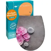 Calmwaters WC Sitz Motiv Wellness Orchidee einfache Montage, Toilettendeckel bis 250 kg, EU, antibakterieller Duroplast, Absenkautomatik, 2 Montage Optionen, abnehmbar, Klobrille, oval