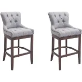 CLP 2er Set Barhocker Lakewood Stoff gepolstert | Farbe hellgrau Gestell Farbe antik