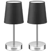 Monzana Nachttischlampe 2er Set 32cm Stoff Grau Taupe Anthrazit Weiß Wohnzimmer Schlafzimmer Lampe Leuchte Tischlampe Nachttischleuchte Tischleuchte