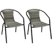 Mojawo 2 Stück Stabiler Polyrattan Bistrostuhl Stapelstuhl Grau meliert