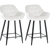 CLP 2er Set Barhocker Gibson Samt, Sitzhöhe 76 cm | Farbe cremeweiß