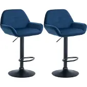 CLP 2er Set Barhocker Braga Samt drehbar und höhenverstellbar blau Material Gestell Metall matt schwarz