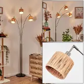 Hofstein Mila Stehlampe aus Metall/Bast in Schwarz/Nickel-matt/Naturfarben