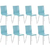 CLP 8er Set Besucherstuhl Pepe mit ergonomisch geformten Holzsitz und Metallgestell hellblau