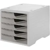 Styro Schubladenbox styroswing, 5 Schübe, Auszugsperre & Griffmulde, stapelbar, B 270 x T 340 x H 255 mm, Polystyrol, grau-taupe