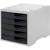 Styro Schubladenbox styroswing, 5 Schübe, Auszugsperre & Griffmulde, stapelbar, B 270 x T 340 x H 255 mm, Polystyrol, grau-anthrazit