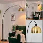 Hofstein Gavirate Stehlampe Metall in Schwarz/Messing gebürstet/Gold im Retro-Design