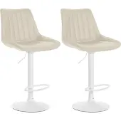 CLP 2er Set Barhocker Toni Kunstleder drehbar und stufenlos höhenverstellbar | Farbe creme Material Gestell Metall matt weiss