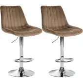 CLP 2er Set Barhocker Toni Samt drehbar und stufenlos höhenverstellbar braun Material Gestell Metall in Chromoptik